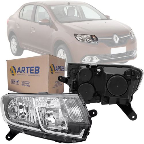 FAROL ORIGINAL LOGAN SANDERO 2014 A 2019 LADO DIREITO FOCO DUPLO MASCARA NEGRA ARTEB