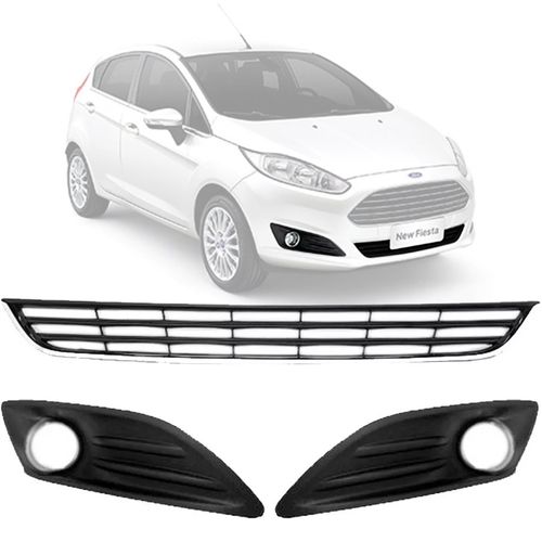 KIT GRADE DO PÁRA-CHOQUE NEW FIESTA 2013 A 2016 COM FURO ARO CINZA