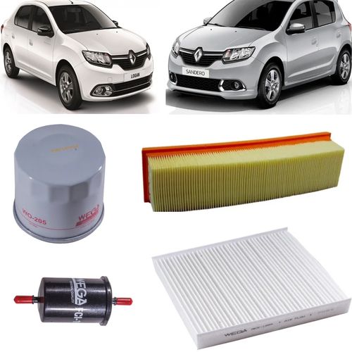 KIT FILTRO AR MOTOR CABINE OLEO COMBUSTIVEL LOGAN 1.0 2014 A 2019 4 CILINDROS