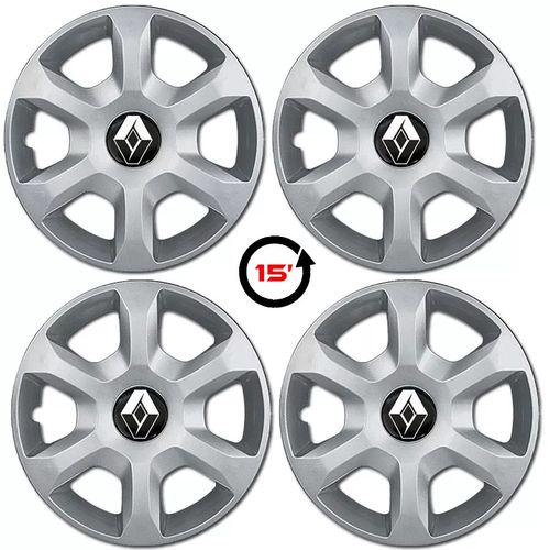 JOGO DE CALOTAS LOGAN SANDERO 2014 A 2017 MEGANE 2007 A 2013 COM EMBLEMA ARO 15