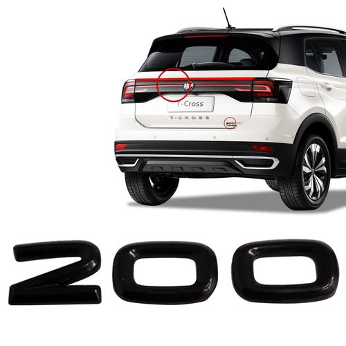 EMBLEMA VOLKS PALAVRA 200 T-CROSS 2019 A 2022 PRETO BRILHANTE MARÇON