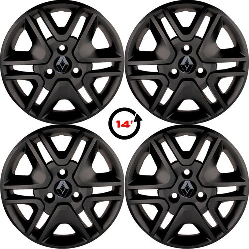 JOGO DE CALOTAS KWID 2018 E 2019 COM EMBLEMA ARO 14 PRETO FOSCO