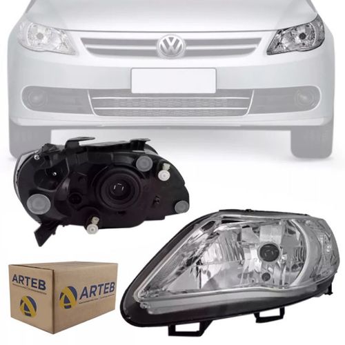 FAROL ORIGINAL GOL SAVEIRO VOYAGE G5 2009 A 2012 LADO ESQUERDO FOCO SIMPLES CROMADO ARTEB