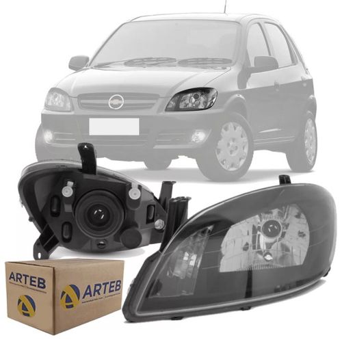 FAROL ORIGINAL CELTA PRISMA 2007 A 2014 LADO ESQUERDO MASCARA NEGRA ARTEB