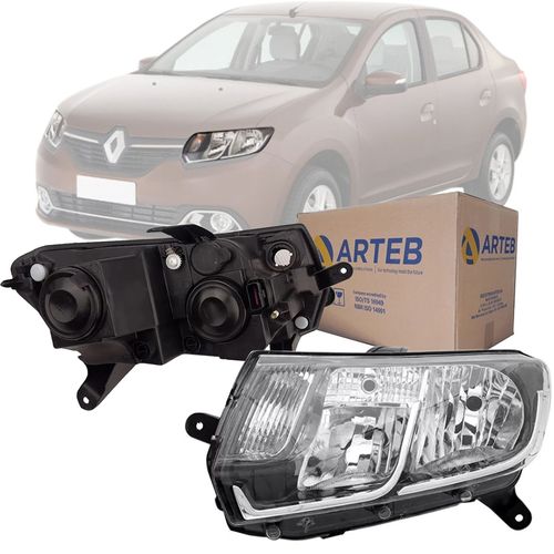 FAROL ORIGINAL LOGAN SANDERO 2014 A 2019 LADO ESQUERDO FOCO DUPLO MASCARA NEGRA ARTEB
