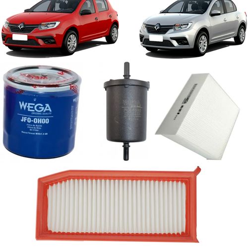 KIT FILTRO AR MOTOR CABINE OLEO COMBUSTIVEL LOGAN SANDERO 1.6 2014 A 2022 4 CILINDROS