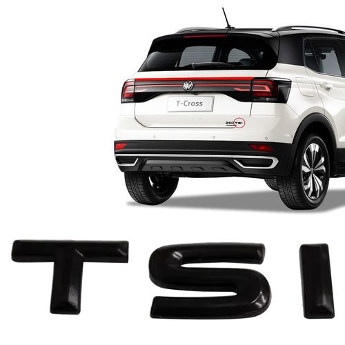 EMBLEMA VOLKS PALAVRA TSI T-CROSS 2019 A 2022 PRETO BRILHANTE MARÇON