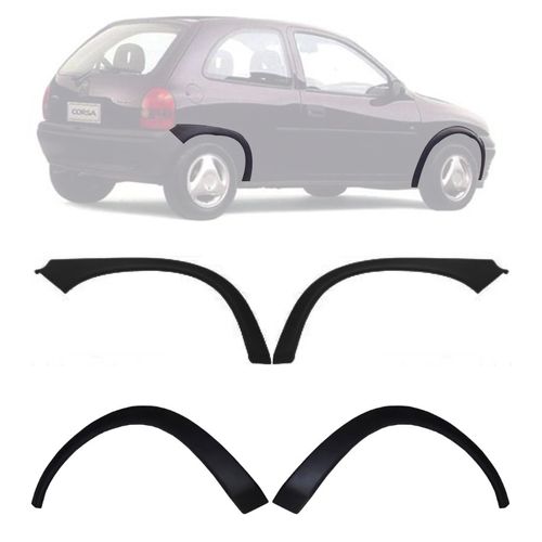 KIT MOLDURA DO PARA-LAMA E LATERAL TRASEIRA CORSA HATCH 1995 A 1999 PRETO