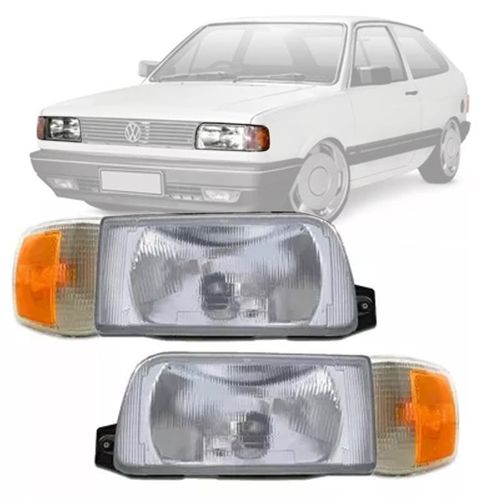 KIT FAROL GOL PARATI SAVEIRO QUADRADO 1991 A 1994 FOCO SIMPLES CROMADO COM PISCA CRISTAL COM FAIXA LARANJA
