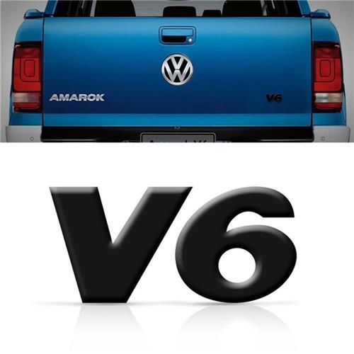 EMBLEMA VOLKS PALAVRA V6 AMAROK 2017 A 2022 PRETO BRILHANTE MARÇON