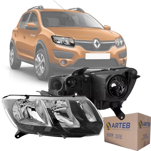 FAROL ORIGINAL SANDERO STEPWAY 2015 A 2018 LADO DIREITO FOCO DUPLO MASCARA NEGRA ARTEB