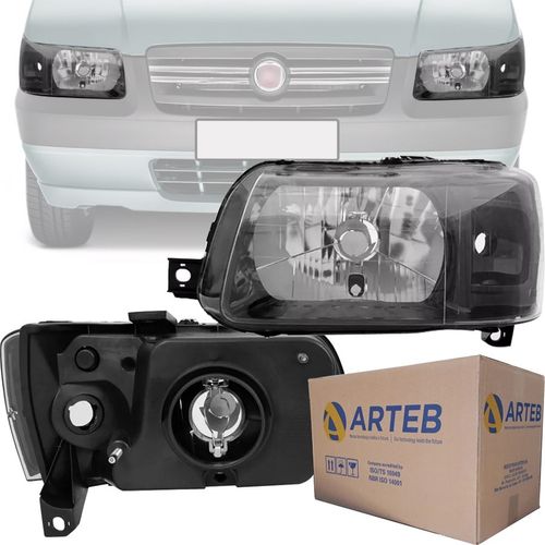 FAROL ORIGINAL UNO FIORINO 2004 A 2012 LADO ESQUERDO MASCARA NEGRA ARTEB