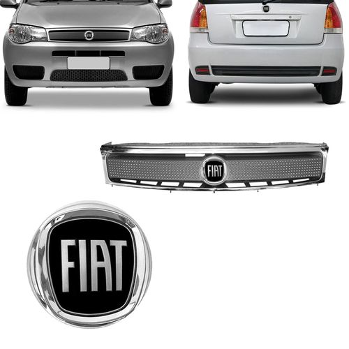 KIT GRADE CROMADA COM EMBLEMA DIANTEIRO E TRASEIRO PRETO PALIO CELEBRATION ECONOMY 2004 A 2016