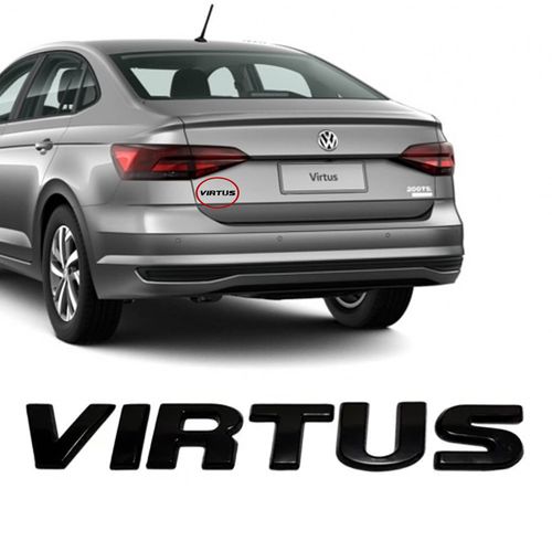 EMBLEMA VOLKS PALAVRA VIRTUS 2018 A 2022 PRETO BRILHANTE MARÇON