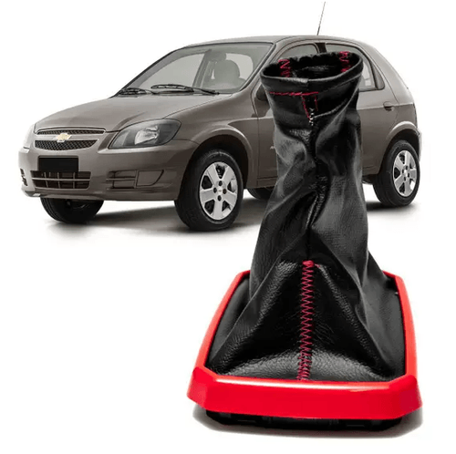 Coifa Cambio Chevrolet Celta Napa Preta Costura e Aplique Vermelha Na Base AQ 0110425