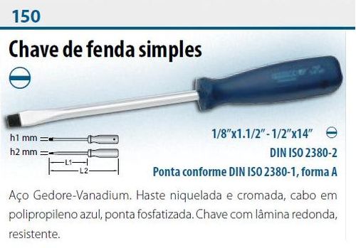 Chave de Fenda 012-3/16x06 4x150 150/08 Gedore
