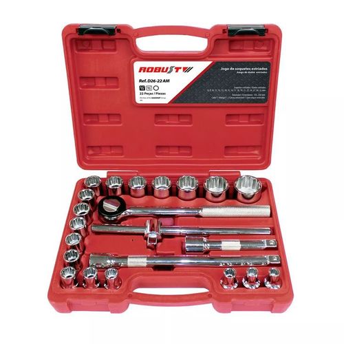 Jogo de Soquete 032 Com 22 Pecas D26 1/2" Am Robust