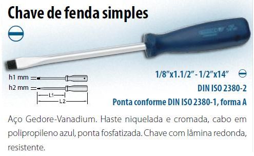 Chave de Fenda 032-1/2x10 12x250 150/38 Gedore