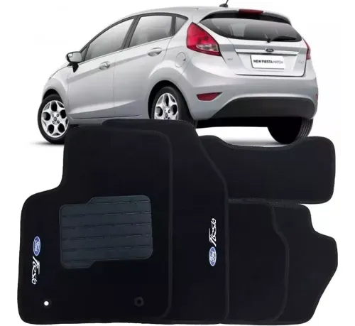 Tapete Carpete Ford New Fiesta 2013 2014 2015 2016 2017 2018 Bordado Preto