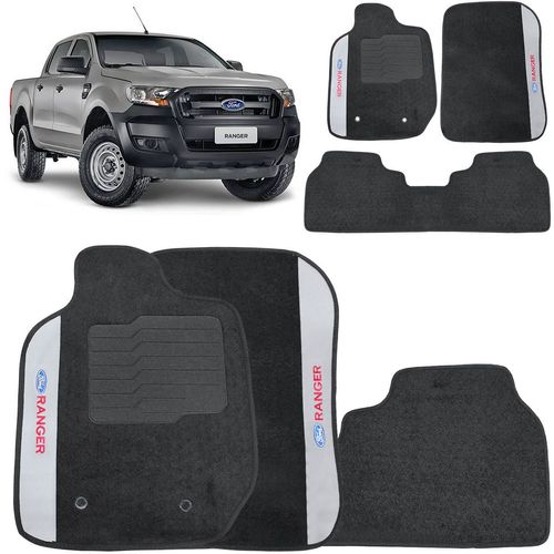Jogo De Tapetes Carpete Ford Ranger CD 2013 a 2023 Preto Bordado 3 Peças