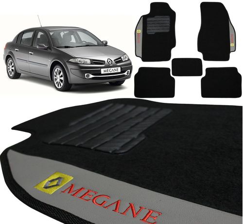 Jogo de Tapetes Carpete Renault Megane 2007 a 2011 Preto Bordado 5 Peças