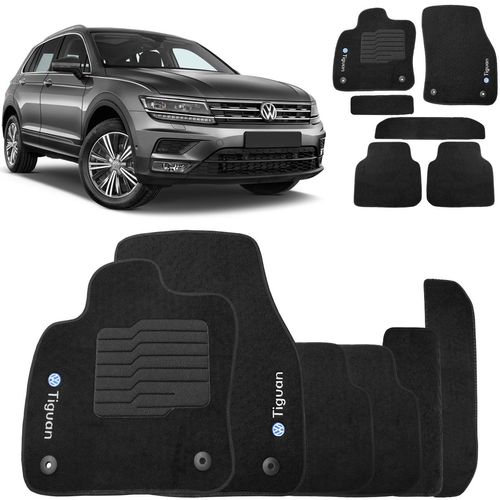 Jogo Tapete Carpete Tiguan 2018 a 2021 Preto Fixação Original 6 Pçs