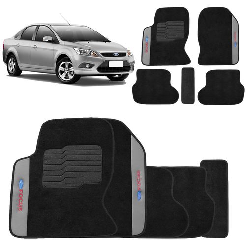 Jogo de Tapetes Carpete Ford Focus 2009 a 2014 Preto Bordado 5 Peças