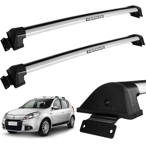 Rack Travessa Teto Sandero 2008 a 2012 Aluminio Prata Eqmax
