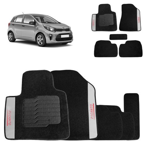 Jogo de Tapete Carpete Picanto 2012 a 2019 Preto 5 Peças
