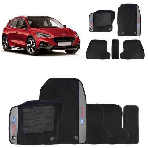 Jogo de Tapetes Carpete Ford Focus 2015 a 2019 Preto Bordado 5 Peças