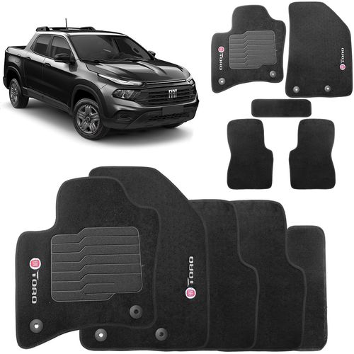Jogo Tapete Carpete Fiat Toro 2016 a 2023 Preto Fixação Original