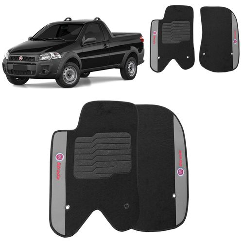 Jogo Tapete Carpete Fiat Strada CS 2014 a 2019 Preto 2 Peças
