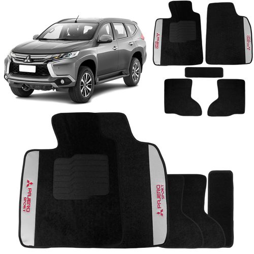 Jogo de Tapetes Carpete Mitsubishi Pajero Sport 2010 a 2020 Preto 5 Peças