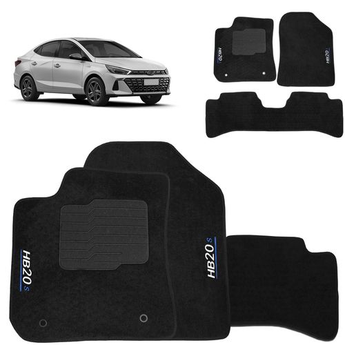 Jogo de Tapete Carpete Hb20 Sedan 2014 a 2024 Preto 3 Peças