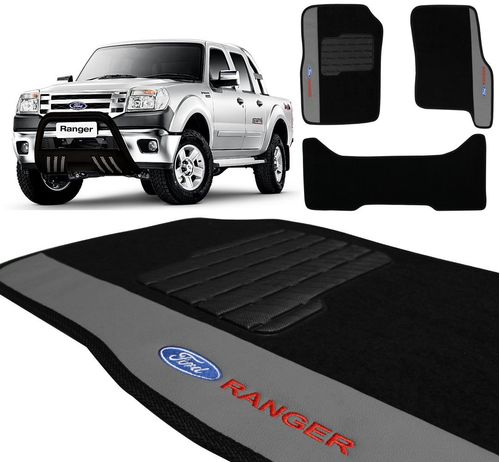 Jogo De Tapetes Carpete Ford Ranger 1999 a 2012 Preto Bordado 3 Peças