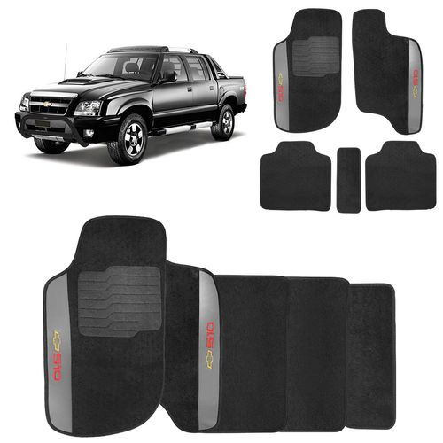 Tapete Carpete S10 CD 1995 a 2011 Preto Bordado 5 Peças
