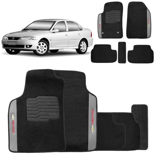 Jogo De Tapetes Carpete Chevrolet Vectra 1997 a 2005 Preto Bordado 5 Peças