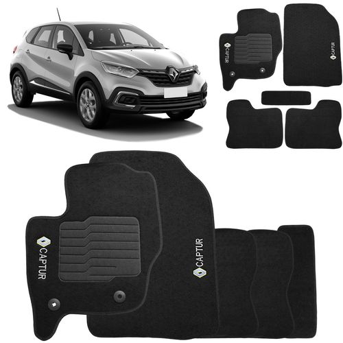 Jogo Tapete Carpete Captur 2017 a 2023 Preto Fixação Original