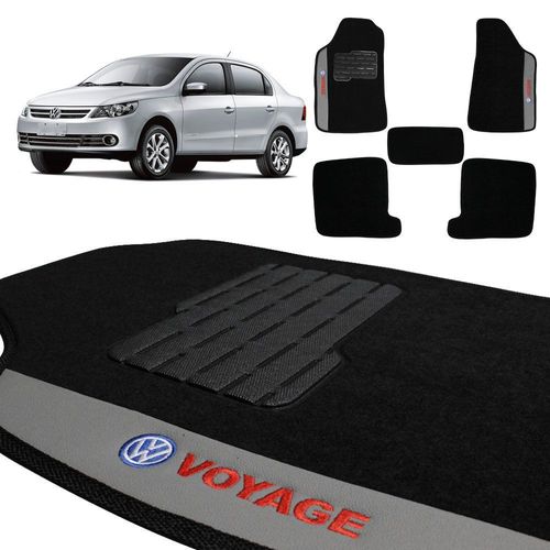Jogo de Tapete Carpete Voyage G5 2008 a 2012 Preto Bordado