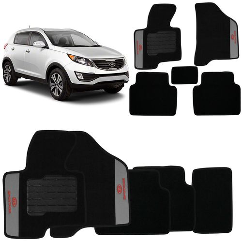 Jogo De Tapetes Carpete Kia Sportage 2012 a 2015 Preto Bordado 5 Peças