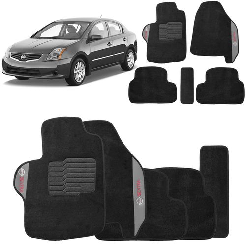 Jogo de Tapetes Carpete Nissan Sentra 2007 a 2013 Preto Bordado 5 Peças