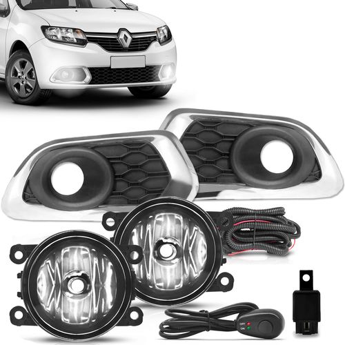 Kit Farol de Milha Renault Sandero 2015 a 2019 Auxiliar Neblina Botão Modelo Original