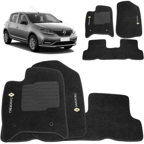 Tapete Carpete Sandero 2008 a 2023 Preto 3 Peças