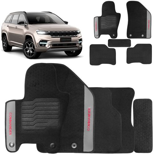 Jogo de Tapete Carpete Jeep Commander 2022 2023 Preto Bordado 5 Peças
