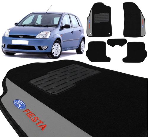 Jogo de Tapetes Carpete Ford Fiesta 2001 a 2014 Preto Bordado 5 Peças