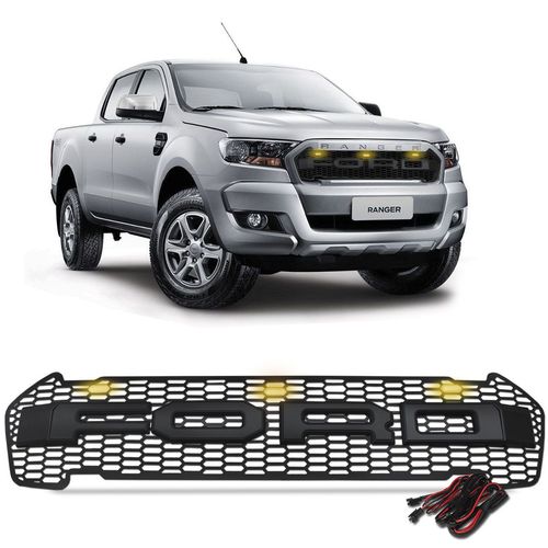 Grade Frontal Raptor Ford Ranger 2017 a 2019 Preto Com Led Amarelo
