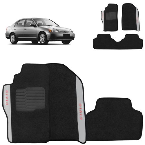 Jogo de Tapete Carpete Civic 2001 a 2006 Preto 3 Peças