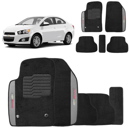 Jogo De Tapetes Carpete Chevrolet Sonic 2012 a 2014 Preto Bordado 5 Peças