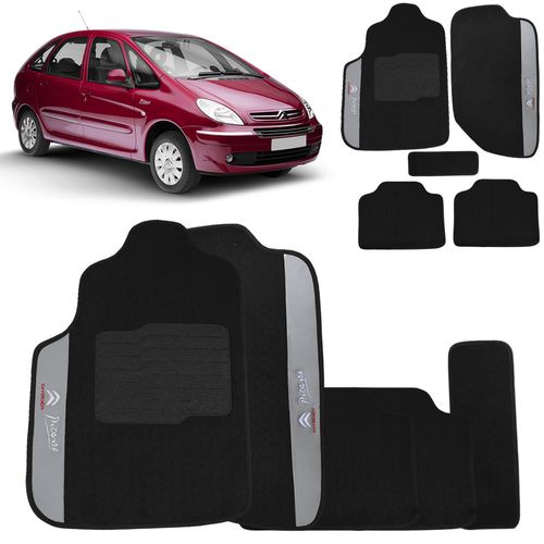 Jogo De Tapete Carpete Xsara Picasso 1999 a 2012 Preto Bordado