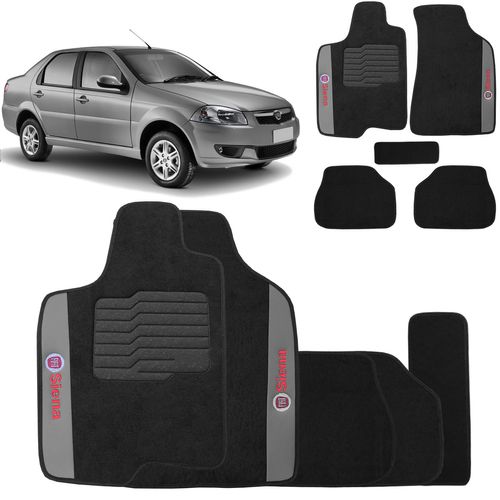 Jogo de Tapetes Carpete Fiat Siena 2008 a 2012 Preto Bordado 5 Peças